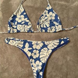 Blue and White Floral Bikini Set